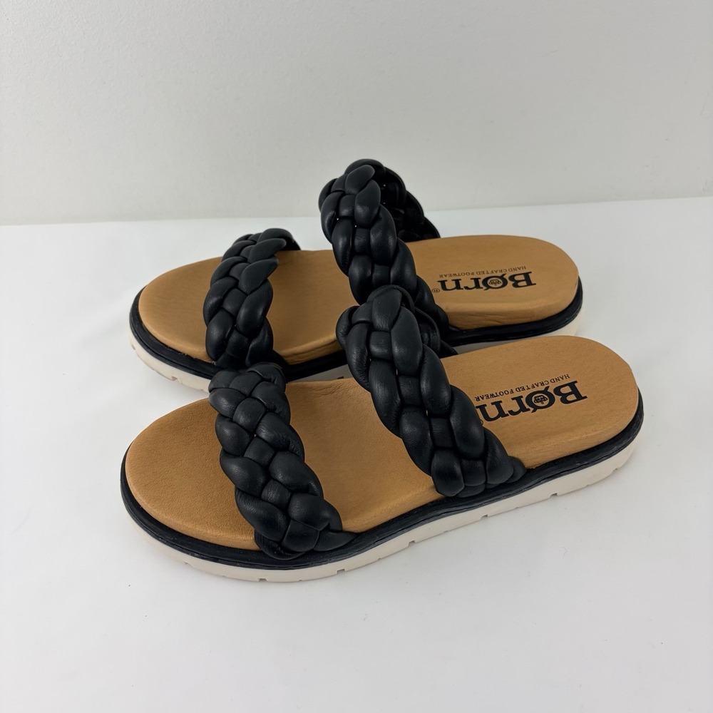 Born Women's Black Braided Leather Slide Sandals Size 6M Comfort Casual Boho